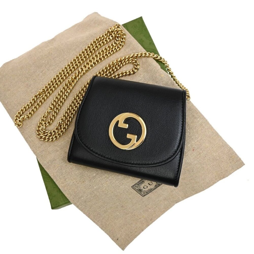 GUCCI GG Blondie Mini Crossbody Chain Wallet Shoulder Bag Leather BK GHW 98RL129